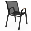 Lot de 6 chaises de jardin métal et textilène noir et bois