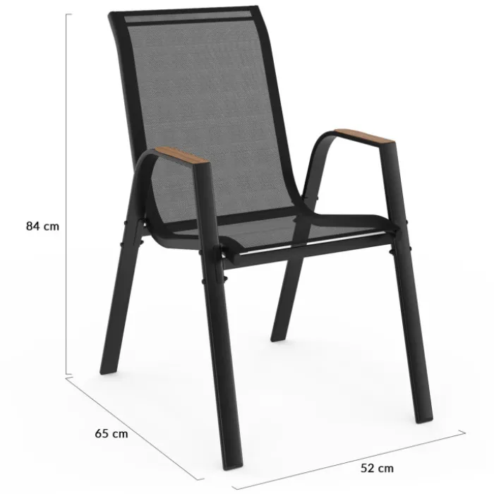 Lot de 6 chaises de jardin métal et textilène noir et bois