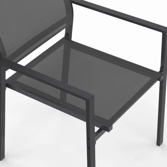 Lot de 6 chaises de jardin empilables gris anthracite en métal et textilène