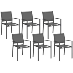 Lot de 6 chaises de jardin empilables gris anthracite en métal et textilène