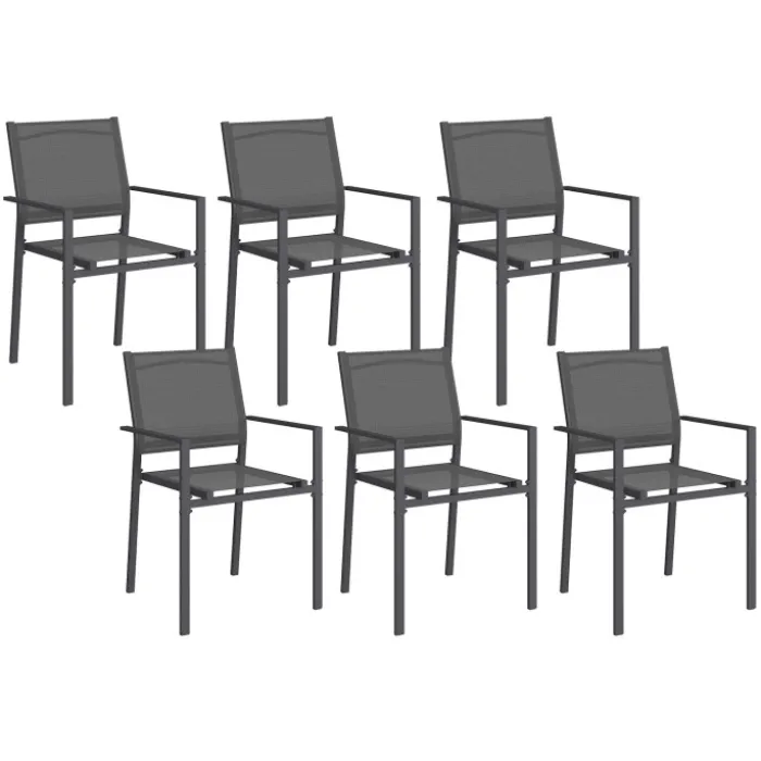 Lot de 6 chaises de jardin empilables gris anthracite en métal et textilène