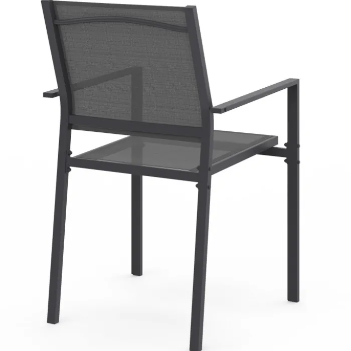Lot de 6 chaises de jardin empilables gris anthracite en métal et textilène