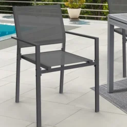 Lot de 6 chaises de jardin empilables gris anthracite en métal et textilène