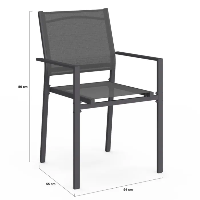 Lot de 6 chaises de jardin empilables gris anthracite en métal et textilène