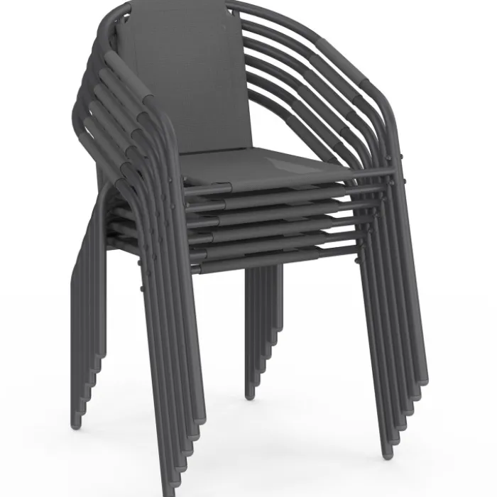 Lot de 6 chaises de jardin métal et textilène empilables gris anthracite