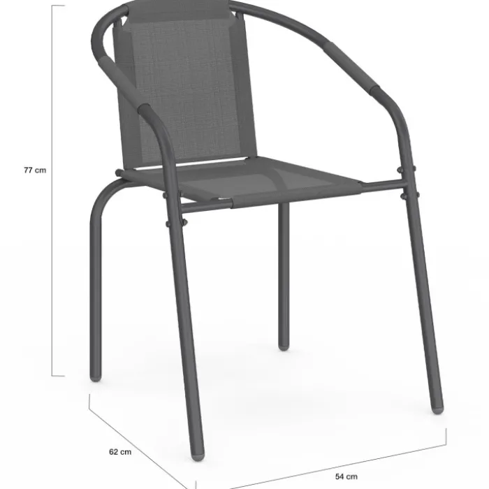 Lot de 6 chaises de jardin métal et textilène empilables gris anthracite