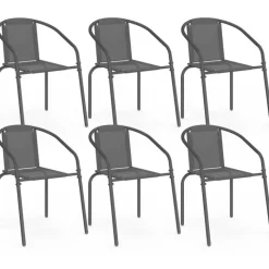 Lot de 6 chaises de jardin métal et textilène empilables gris anthracite
