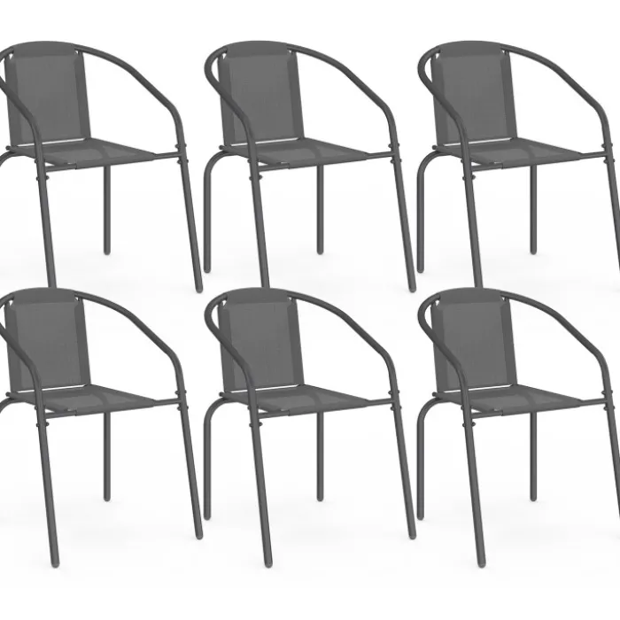 Lot de 6 chaises de jardin métal et textilène empilables gris anthracite