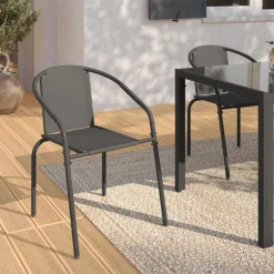 Lot de 6 chaises de jardin métal et textilène empilables gris anthracite