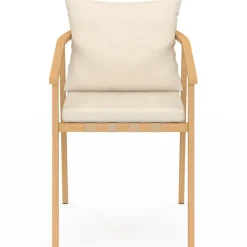 Lot de 4 chaises de jardin structure en métal effet bois, lanières et coussins beiges