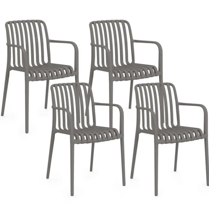 Lot de 4 chaises de jardin empilables en polypropylène gris anthracite