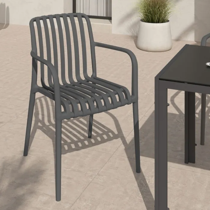 Lot de 4 chaises de jardin empilables en polypropylène gris anthracite