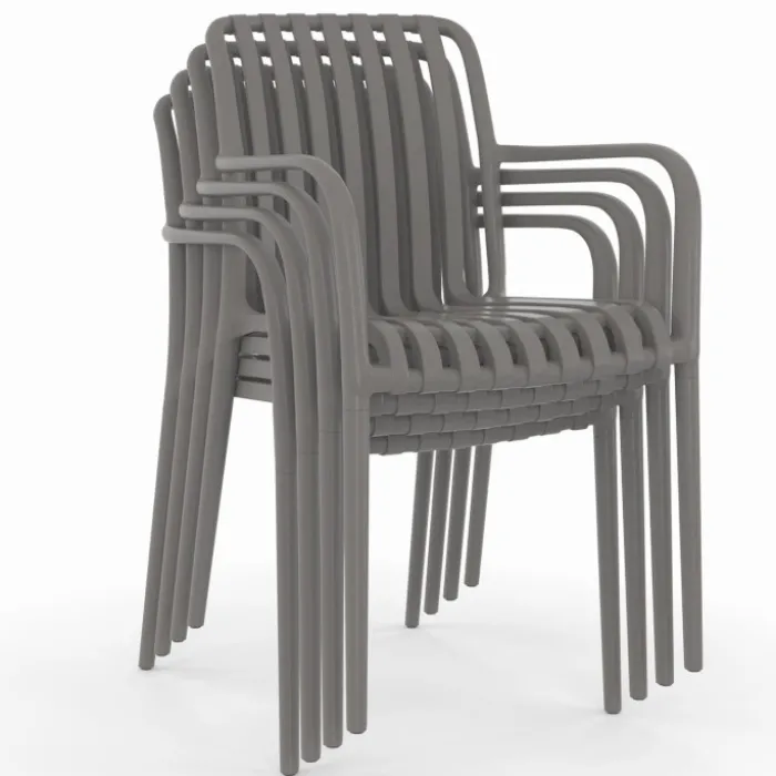 Lot de 4 chaises de jardin empilables en polypropylène gris anthracite