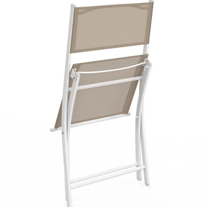 Lot de 6 chaises de jardin pliantes métal et textilène blanc et beige