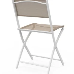 Lot de 6 chaises de jardin pliantes métal et textilène blanc et beige