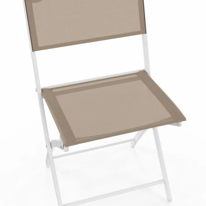 Lot de 6 chaises de jardin pliantes métal et textilène blanc et beige