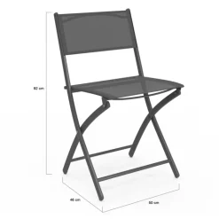 Lot de 4 chaises de jardin pliantes grises en acier et textilène