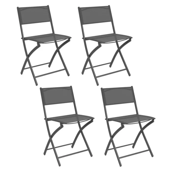 Lot de 4 chaises de jardin pliantes grises en acier et textilène