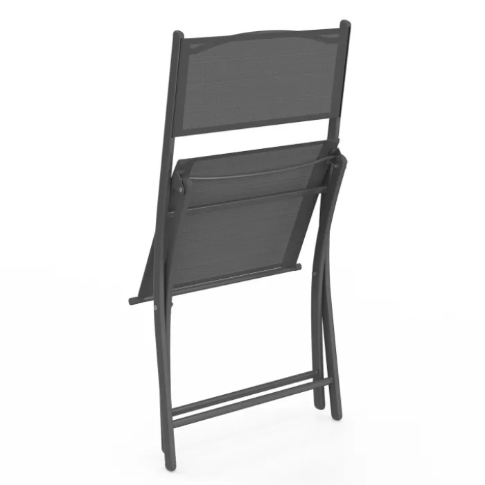 Lot de 4 chaises de jardin pliantes grises en acier et textilène