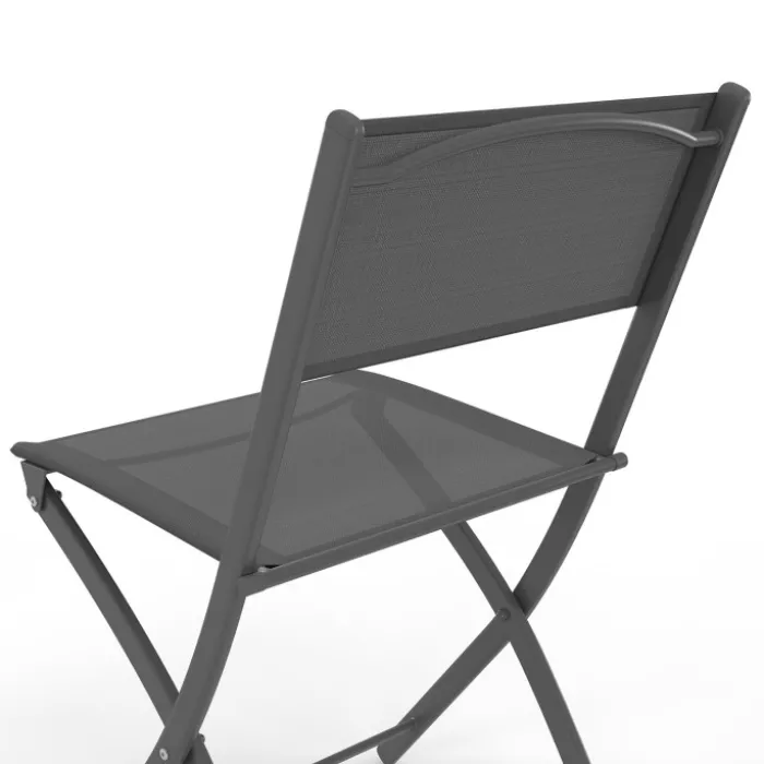 Lot de 4 chaises de jardin pliantes grises en acier et textilène