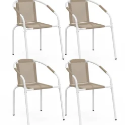 Lot de 4 chaises de jardin métal et textilène empilables blanc et beige