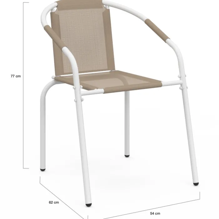 Lot de 4 chaises de jardin métal et textilène empilables blanc et beige