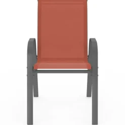 Lot de 4 chaises de jardin métal et textilène empilables terracotta