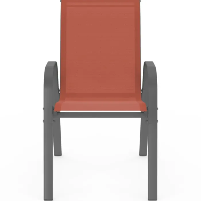 Lot de 4 chaises de jardin métal et textilène empilables terracotta