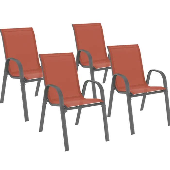 Lot de 4 chaises de jardin métal et textilène empilables terracotta