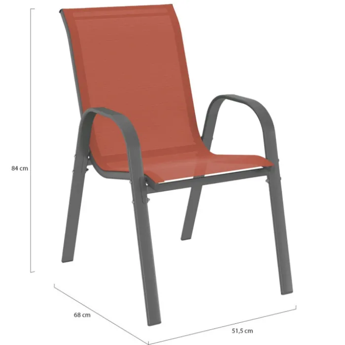 Lot de 4 chaises de jardin métal et textilène empilables terracotta