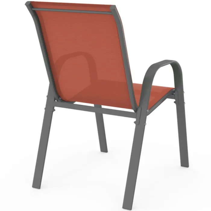 Lot de 4 chaises de jardin métal et textilène empilables terracotta