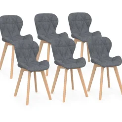 Lot de 6 chaises de salle à manger matelassées en tissu gris foncé