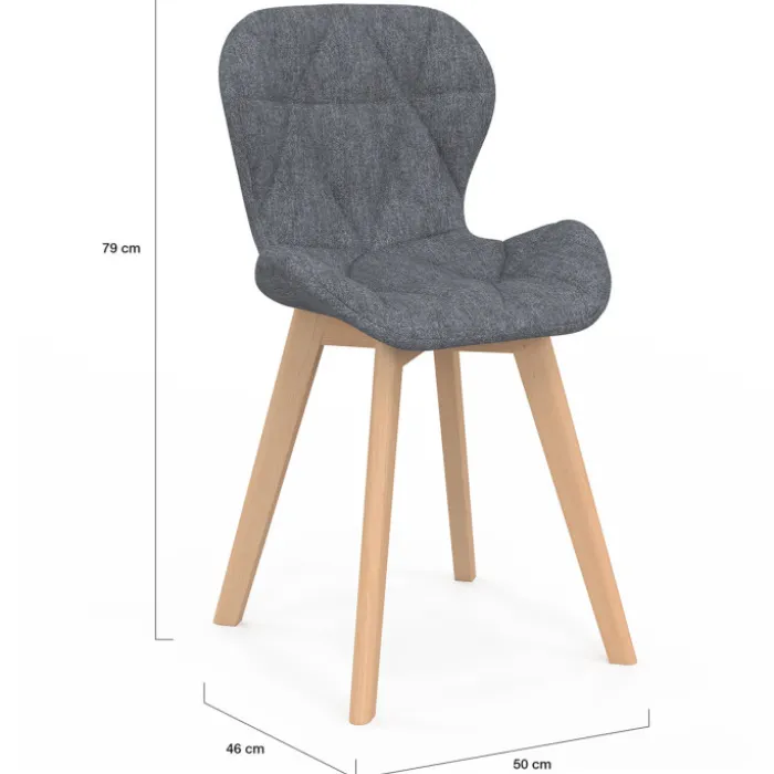 Lot de 6 chaises de salle à manger matelassées en tissu gris foncé