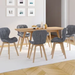 Lot de 6 chaises de salle à manger matelassées en tissu gris foncé