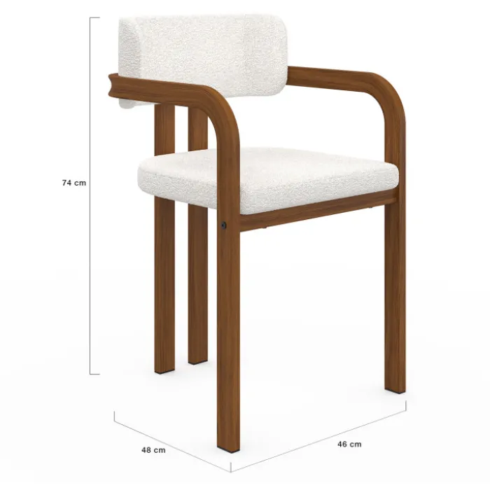 Lot de 2 chaises de salle à manger, fauteuils de table en métal effet noyer et tissu bouclette avec accoudoirs