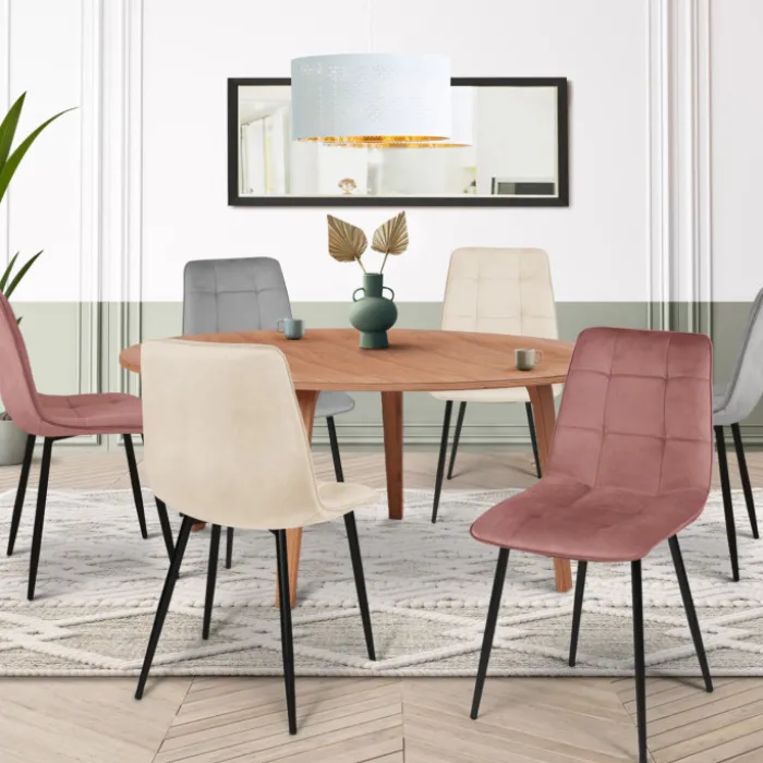 Lot de 6 chaises de salle à manger rose pastel, gris clair et beige