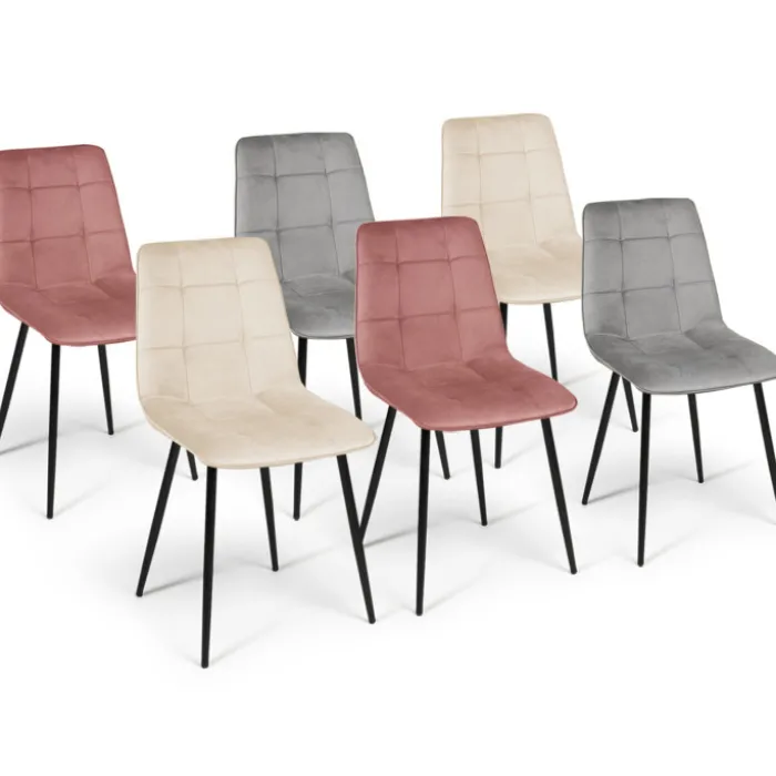 Lot de 6 chaises de salle à manger rose pastel, gris clair et beige