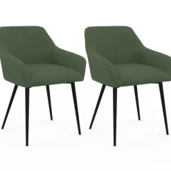 Lot de 2 chaises de salle à manger, fauteuils de table en velours côtelé vert kaki