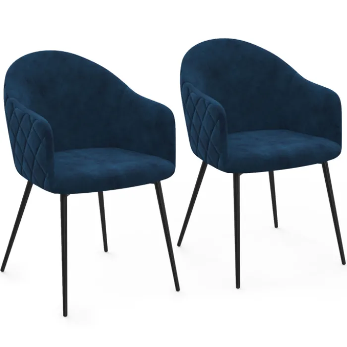 Lot de 2 chaises de salle à manger design en velours bleu canard
