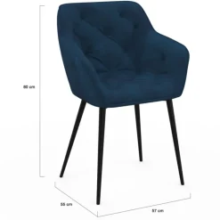 Lot de 2 chaises de salle à mangers velours bleu canard