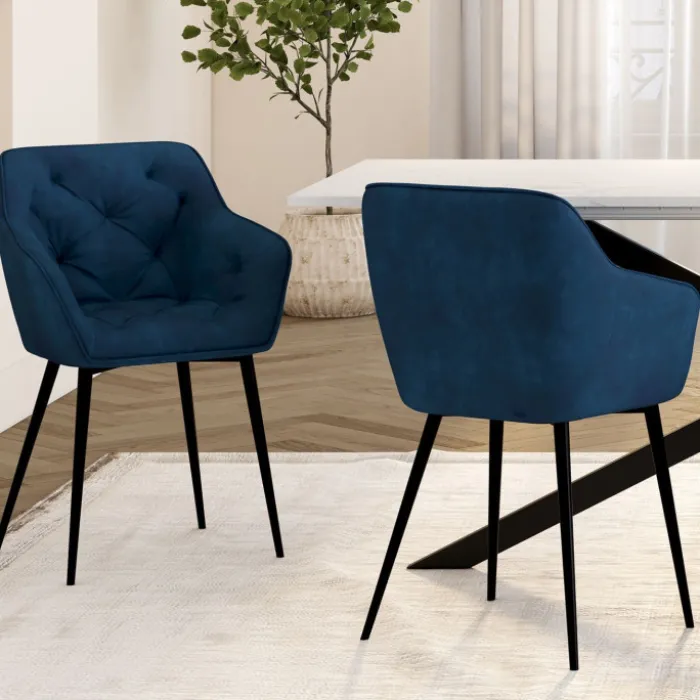 Lot de 2 chaises de salle à mangers velours bleu canard