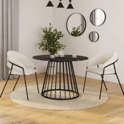 Lot de 2 chaises de salle à manger en velours côtelé beige et pieds métal noir