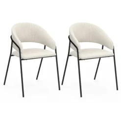 Lot de 2 chaises de salle à manger en velours côtelé beige et pieds métal noir