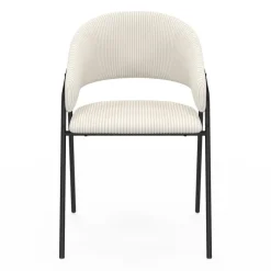 Lot de 2 chaises de salle à manger en velours côtelé beige et pieds métal noir