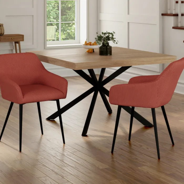 Lot de 2 chaises de salle à manger, fauteuils de table JANY en velours côtelé terracotta