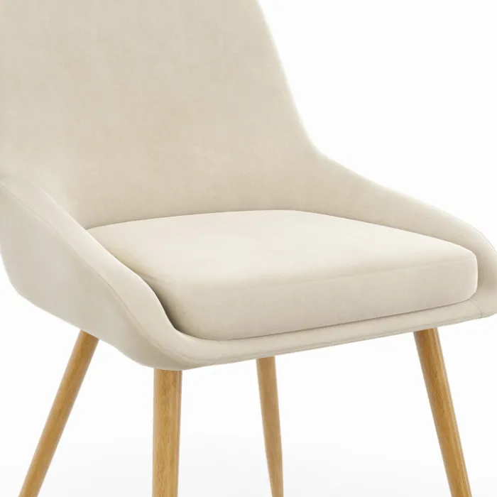 Lot de 4 chaises de salle à manger en velours beige avec demi-accoudoirs