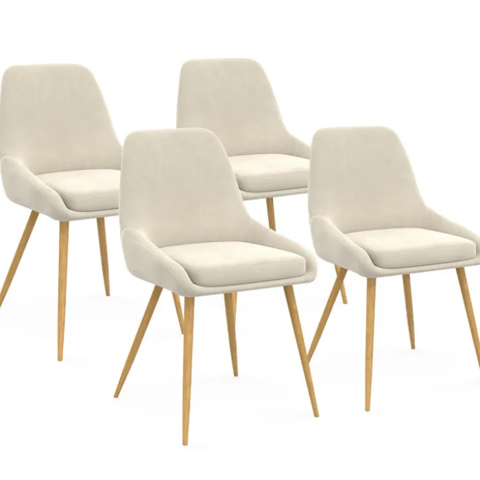 Lot de 4 chaises de salle à manger en velours beige avec demi-accoudoirs