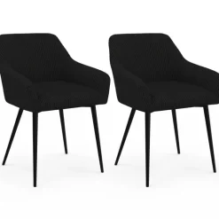 Lot de 2 chaises de salle à manger, fauteuils de table en velours côtelé noir