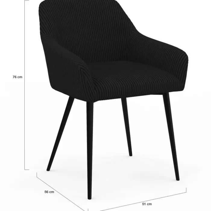 Lot de 2 chaises de salle à manger, fauteuils de table en velours côtelé noir