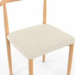 Lot de 6 chaises en imitation bois et assise en tissu beige pour salle à manger